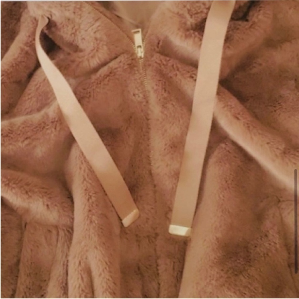Zara Golden Brown Faux Fur Teddy With A Hoodie w/ A Slight Cropped Design - Picture 9 of 9